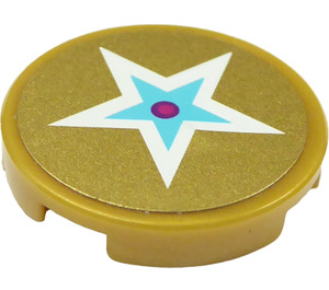 LEGO Pearl Gold Tile 2 x 2 Round with Blue and White Star Sticker with Bottom Stud Holder (14769)