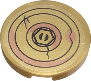 LEGO Pearl Gold Tile 2 x 2 Round with Bolt and Cracked and Rusting Washers Sticker with Bottom Stud Holder (14769)