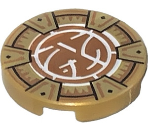 LEGO Pearl Gold Tile 2 x 2 Round with Chevrons, and Gold Frame with Bottom Stud Holder (14769 / 78100)