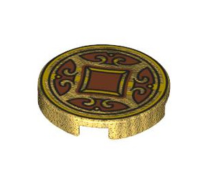 LEGO Or Perlé Tuile 2 x 2 Rond avec Chinese Pièce de monnaie avec porte-tenon inférieur (14769 / 101521)