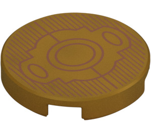 LEGO Pearl Gold Tile 2 x 2 Round with Gold Batman Belt Buckle with Bottom Stud Holder (14769 / 104312)