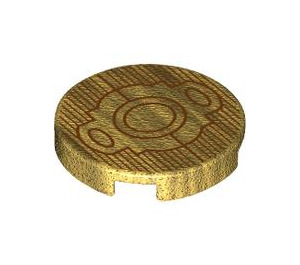 LEGO Pearl Gold Tile 2 x 2 Round with Gold Batman Belt Buckle with Bottom Stud Holder (14769 / 104312)