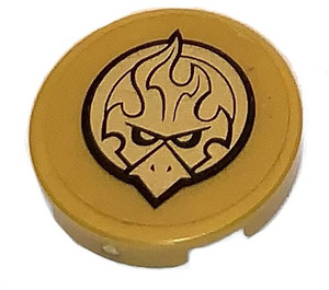 LEGO Pearl Gold Tile 2 x 2 Round with Gold Chima Emblem pattern Sticker with Bottom Stud Holder (14769)