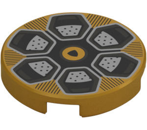 LEGO Pearl Gold Tile 2 x 2 Round with Lamborghini V12 Wheel Cover with Bottom Stud Holder (14769)