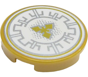 LEGO Pearl Gold Tile 2 x 2 Round with Ninjago Gold Throwing Star with Bottom Stud Holder (14769 / 36651)