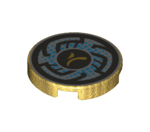 LEGO Pearl Gold Tile 2 x 2 Round with Ninjago Rune Designs and Blue Pixels with Bottom Stud Holder (14769 / 36595)