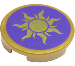 LEGO Pearl Gold Tile 2 x 2 Round with Sun with Bottom Stud Holder (14769 / 38436)