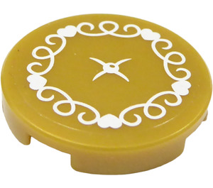 LEGO Pearl Gold Tile 2 x 2 Round with White Heart Seat Cushion Sticker with Bottom Stud Holder (14769)