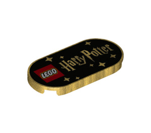 LEGO Perlově zlatá Dlaždice 2 x 4 s Zaoblené konce s "Lego" a "Harry Potter" Logos (66857 / 80247)