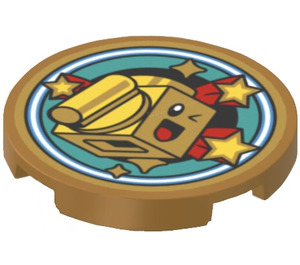 LEGO Parelmoer goud Tegel 3 x 3 Rond met Arcade Character Sticker (67095)