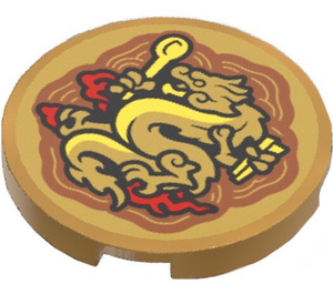 LEGO Pearl Gold Tile 3 x 3 Round with Chinese Dragon and Spoon Sticker (67095)