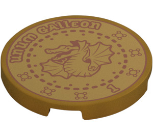 LEGO Parelmoer goud Tegel 3 x 3 Rond met "Unum Galleon" en Draak (67095 / 104985)