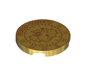 LEGO Pearl Gold Tile 3 x 3 Round with "Unum Galleon" and Dragon (67095 / 104985)