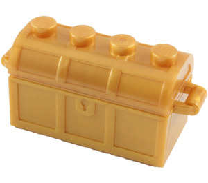 LEGO Parelmoer Goud Treasure Chest met Deksel (Dik scharnier met sleuven aan de achterkant)