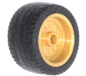 LEGO Pearl Gold Wheel 18x12 with Black Tyre low profile 24x12 (18976/18977)
