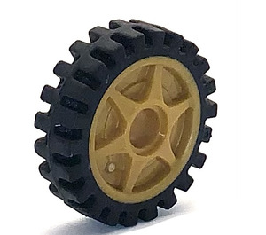LEGO Perlgold Rad Ø24 x 7 mit Schwarz Reifen (74214)