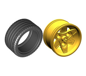 LEGO Pearl Gold Wheel 43.2mm D. x 26mm Technic Racing Small with 3 Pinholes with Tire 56 x 28 ZR