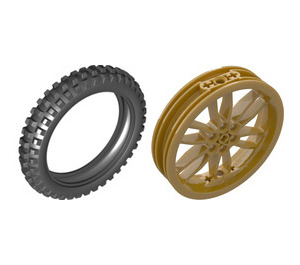 LEGO Perlgold Wheel 75 x 17mm with Motorcycle Tyre Ø 100,6