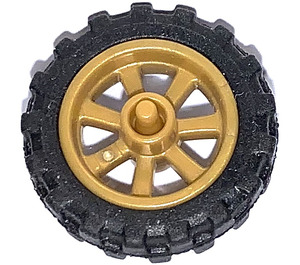 LEGO Pearl Gold Wheel Rim Ø14.6 x 6 with Spokes and Stub Axles with Tire Ø 20.9 X 5.8  Offset Tread