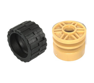 LEGO Perlgold Wheel Rim Ø18 x 14 with Pin Hole with Tire 24 x 14 Shallow Tread (Tread Small Hub) with Band around Center of Tread