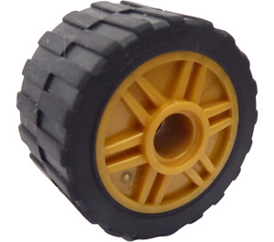 LEGO Pearl Gold Wheel Rim Ø18 x 14 with Pin Hole with Tire 24 x 14 Shallow Tread (Tread Small Hub) without Band around Center of Tread