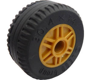 LEGO Pearl Gold Wheel Rim Ø18 x 14 with Pin Hole with Tire Ø30.4 x 14 (Thick Rubber)