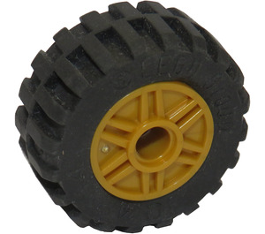 LEGO Pearl Gold Wheel Rim Ø18 x 14 with Pin Hole with Tire Ø 30.4 x 14 with Offset Tread Pattern and Band around Center