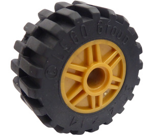 LEGO Pearl Gold Wheel Rim Ø18 x 14 with Pin Hole with Tire 30.4 x 14 with Offset Tread Pattern and No band
