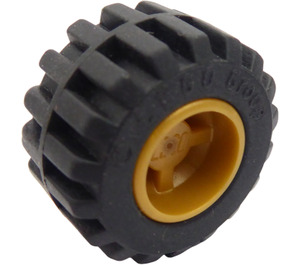LEGO Pearl Gold Wheel Rim Wide Ø11 x 12 with Notched Hole with Tire 21mm D. x 12mm - Offset Tread Small Wide with Band Around Center of Tread