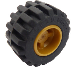 LEGO Perlgold Wheel Rim Wide Ø11 x 12 with Notched Hole with Tire 21mm D. x 12mm - Offset Tread Small Wide with Band Around Center of Tread