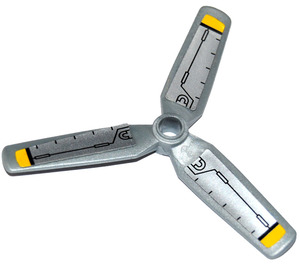 LEGO Pearl Light Gray Propeller 3 Blade 9 Diameter with Yellow Tipss Sticker without Recessed Center (15790)