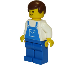 LEGO Person in Blue Overalls with Brown Short Hair  Minifigure