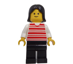 LEGO Person in Red Striped Shirt with Black Mid-Length Hair Minifigure