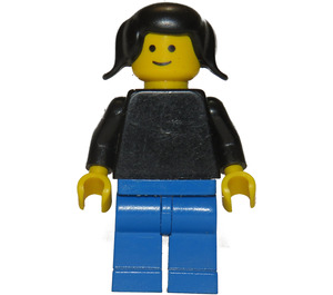 LEGO Person mit Schwarz oben und Schwarz Haar mit Pigtails Minifigur