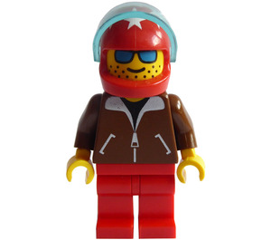 LEGO Person s Hnědá Bunda a Červená Helma s Bílá Hvězdy Minifigurka