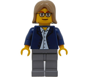 LEGO Person mit Dark Blau Jacke, Grau Beine, Dunkles Beige Haar Minifigur