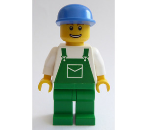 LEGO Person s Zelená Kombinézy a Modrá Víčko Minifigurka