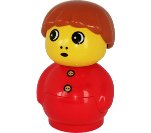 LEGO Person mit Rot Basis, Rot oben mit Knöpfe und Dunkelorange Haar Primo-Figur