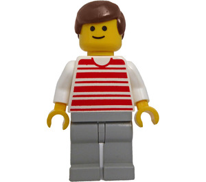 LEGO Person met Rood Striped Shirt en Bruin Kort haar Minifiguur