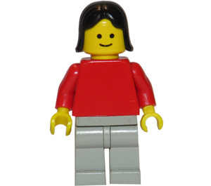 LEGO Person s Červená Horní a Černá Vlasy s Ponytails Minifigurka