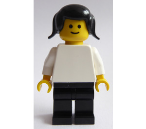 LEGO Person med hvid Top og Sort Hår med Pigtails Minifigur