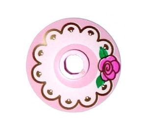 LEGO Pink Dish 2 x 2 with Lace and Rose with Green Leaves Pattern (4740)