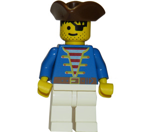 LEGO Pirate with Blue Jacket, White Legs and Brown Triangular Hat and Eyepatch Minifigure