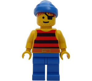 LEGO Pirat mit Rot und Schwarz Streifen Hemd, Blau Beine und Bandana und Eyepatch Minifigur