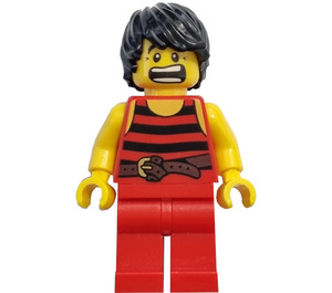 LEGO Pirates Chess Set Pirate met Zwart en Rood Strepen Shirt met Zwart Haar en Rood Poten minifiguur