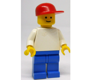 LEGO Schmucklos Weiß Torso, Blau Beine, rot Deckel Minifigur