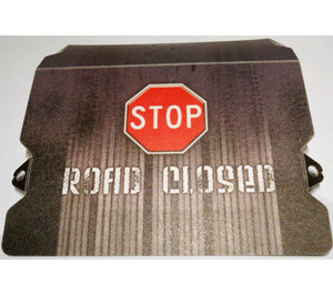 LEGO Plastic Ramp Cover with red STOP sign, 'ROAD CLOSED' and gray vertical stripes (61767)
