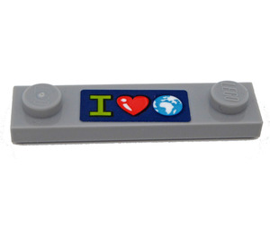 LEGO Plate 1 x 4 with Two Studs with I Heart Earth Sticker with Groove (41740)