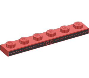 LEGO Plate 1 x 6 with Red Audi Logo and Dashes on Black Background (3666 / 106729)