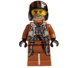 LEGO Poe Dameron jossa Tummanoranssi Jumpsuit, Valkoinen Liivi ja Straps jossa Kypärä Minihahmo